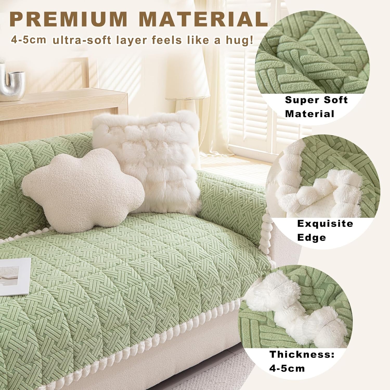 Eco-Ancheng Couch Cover for Dogs Pet Couch Cover for Sofa Washable Dog Sofa Covers Couch Protector for Cushion Fuzzy Non Slip Couch Slipcover with Elastic Straps for Pets, Dogs(Green,1 PC/27.6x59 in)
