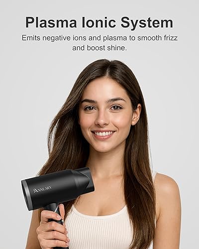 Miniatura 3 de Secador de pelo de iones de plasma con difusor para cabello rizado, secado rápido de 1800 W con peine, secador de pelo ligero y de bajo ruido para