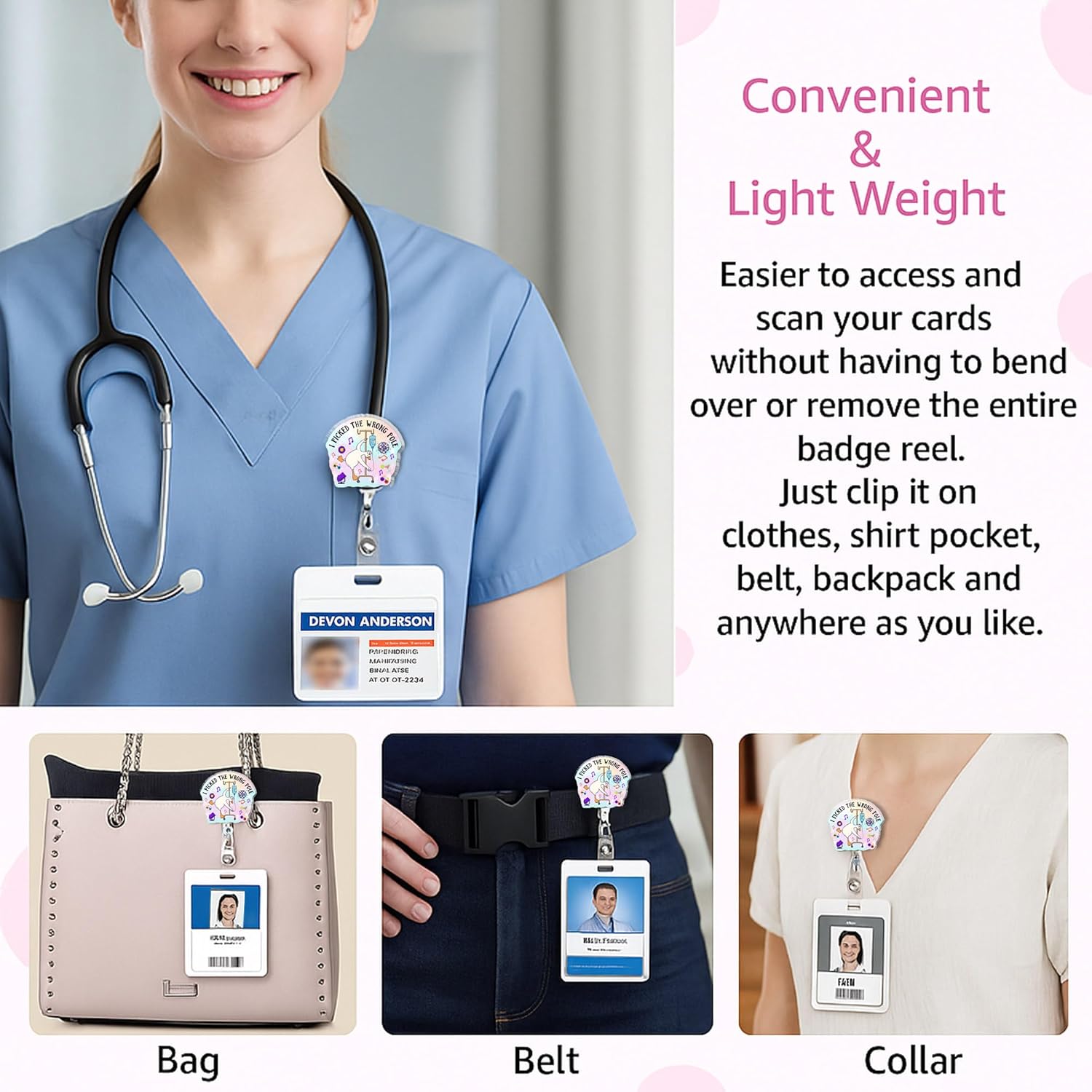 Funny Nurse Badge Reel – Retractable Cute ID Badge Holder with Alligator Clip for RN, CNA, RT, Healthcare Worker – I Picked The Wrong Pole Appreciation Gift – Nurse Week Accessory - Image 4