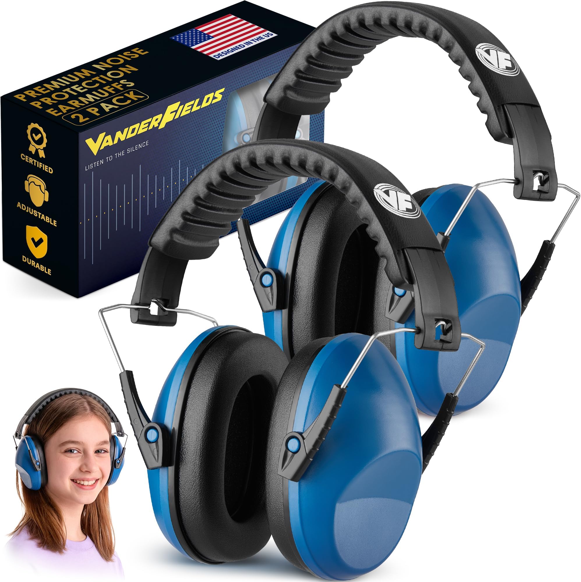 Kids Noise Canceling Headphones - 31 dB (2K Hz) - Ear Protection Earmuffs | Vanderfields' earmuffs protect child's hearing with certified noise-cancellation, soft ear cushions, and adjustable headband