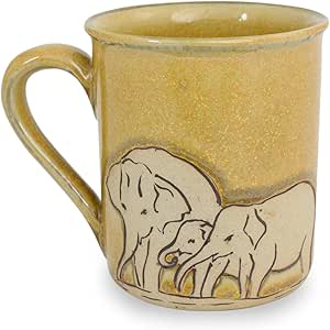 Novica Handmade Playful Elephants Celadon Ceramic Mug - View #4