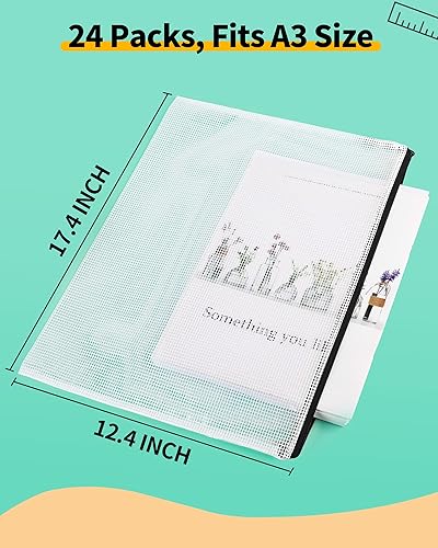 Miniatura 2 de Smarpau Bolsa de malla con cremallera A3, paquete de 24 bolsas grandes con cremallera de 17.4 x 12.4 pulgadas para organizar, bolsas impermeables