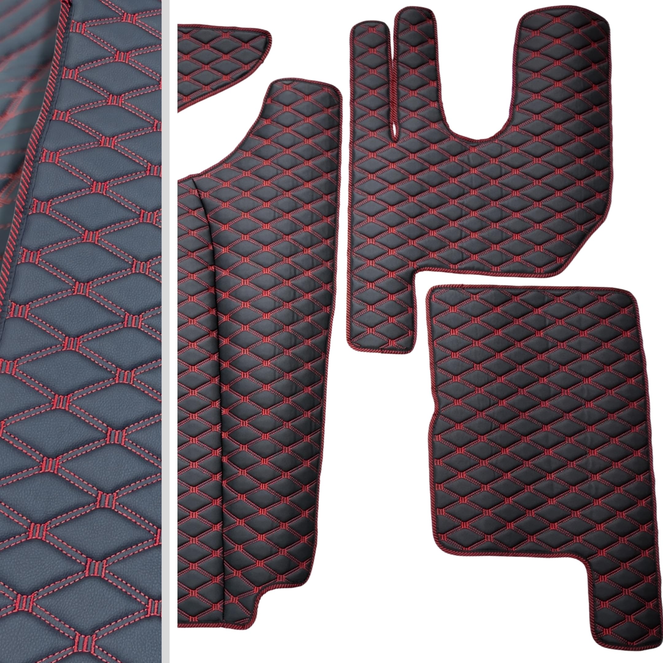 Alfombrillas para camión - Tapetes compatibles con Renault Gama - Acolchado Elegante, Logotipo Exclusivo y Costuras Dobles - Suelo con túnel