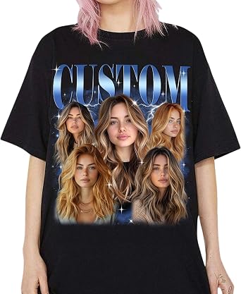 T-Shirt Custom Shirt with Girlfriend Face Photo Vintage Shirts, Custom Your Own Bootleg Rap Tee Graphic Wife Husband Tee, Custom Graphic Tees, Boyfriend Gifts Multi