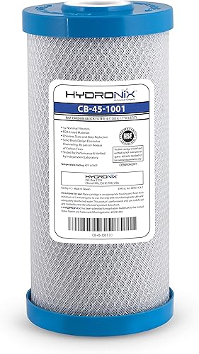 Hydronix CB-45-1001 Filtro de agua de bloque de carbón activado RO NSF para toda la casa, 4.5 "x 10", 1 micrón