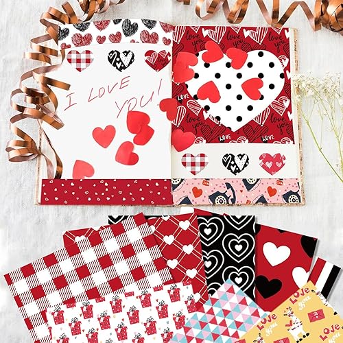 Miniatura 6 de 24 hojas de papel para álbum de recortes para el día de San Valentín, papel con patrón de corazón rojo de doble cara, papel de manualidades
