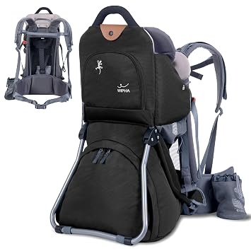Wipha Baby Backpack Carrier, Toddler Carrier with Canopy, Adjustable and Safe Hiking Backpack for Baby, Black