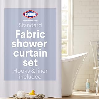 CLOROX Bathroom Shower Curtain with Waterproof Lightweight PEVA Liner Set, Standard Size for Bathroom, with Weighted Magnets and 12 Metal Hooks - 70" x 72" White