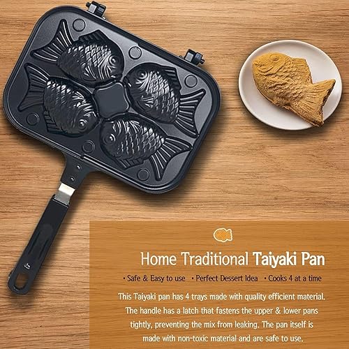 Miniatura 6 de Taiyaki - Molde para pasteles en forma de pez, antiadherente para hacer gofres, molde doble para panqueques con mango largo, molde doble para