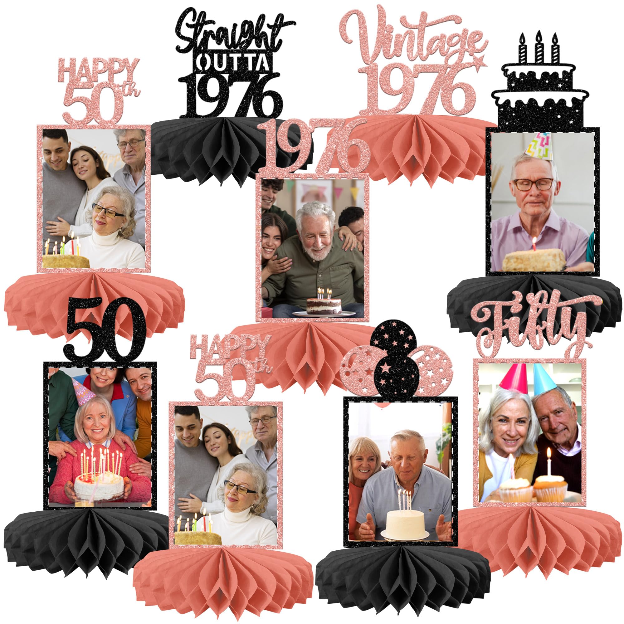 SYKYCTCY 8 Pack Happy 50th Birthday Honeycomb Table Centerpiece Hello Fifty Cheers to 50 Table Toppers Centerpieces Decro for 50th Birthday Theme Wedding Table Decorations Supplies