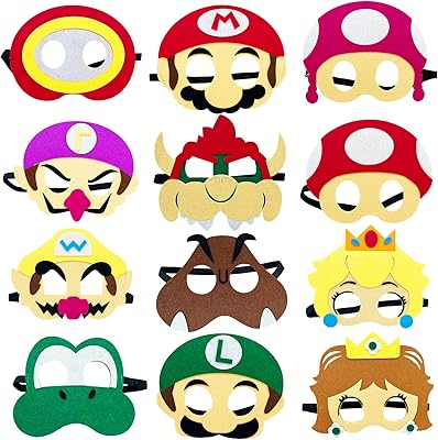 12 PCS Game Themed Felt Masks Role Play Bros Kids Party Favors,Game Themed Party Supplies Dress Up Masks Birthday Cosplay Mask Cartoon Character Cosplay Photo Booth Prop Birthday Gift for Boys Girls