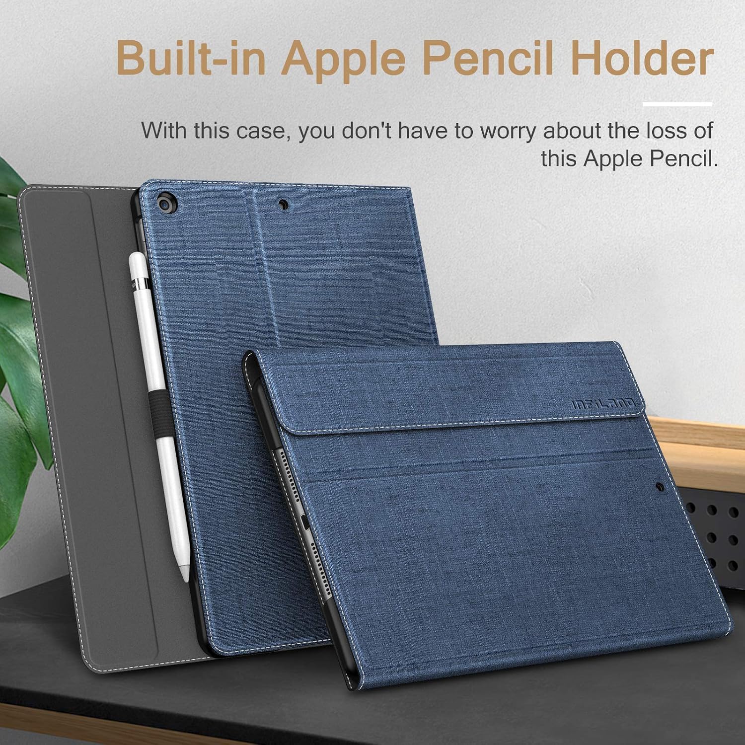 INFILAND iPad 10.2 2020 Case, iPad 10.2 2019 Case, Multiple Angle Stand Cover Compatible with iPad 7th/8th Gen 10.2 inch (Auto Wake/Sleep),Navy