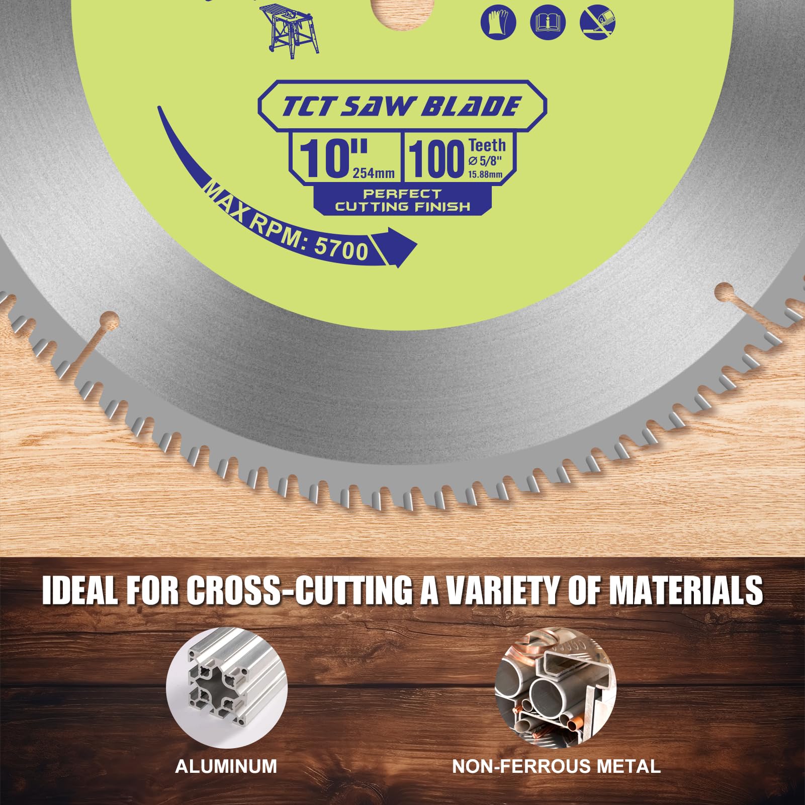 Hoja de sierra circular de aluminio 100T de 10 pulgadas para corte de metales no ferrosos con eje de 5/8 pulgadas, TCG, hoja de sierra inglete/mesa