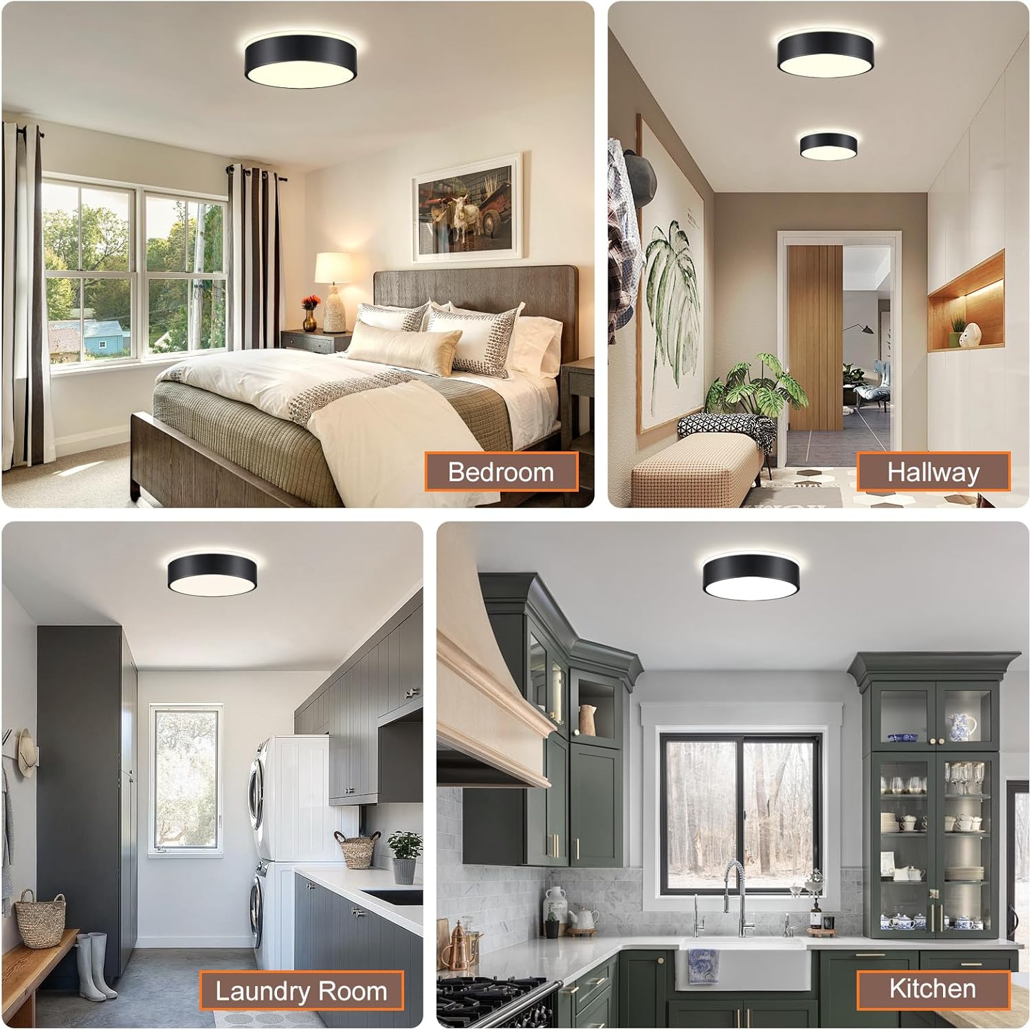YURNYQ Dimmable Black LED Flush Mount Ceiling Lights, Modern 5CCT 2700K-6000K Close to Ceiling Light, Simple Round Kitchen Lighting Fixtures for Bedroom Hallway Entryway Laundry Room, 11.8 Inch
