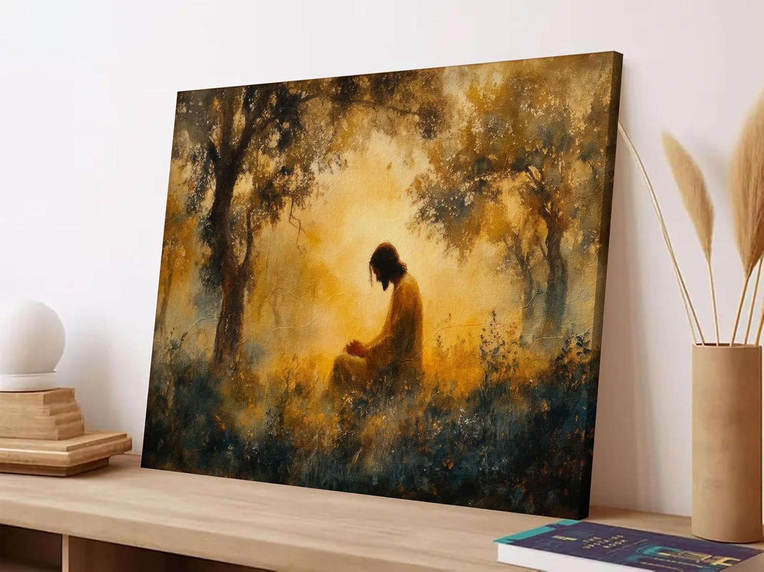 Jesus Canvas Wall Art Christian Picture Painting Picture Wall Decor Jesus Praying in the Garden of Gethsemane Printed Poster Print Artwork for Living Room Bedroom Church Decoration
