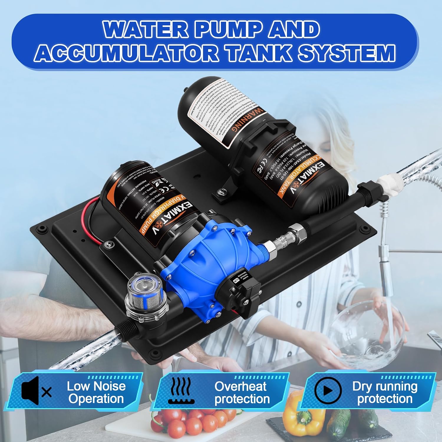 Upgraded Water Pump and Accumulator Tank System,110V AC 7.0GPM 70PSI Quiet Water Pump and 1L 125PSI Pre-Pressurized Accumulator Tank for RV,Boat,Marine,Home Water System,Irrigating,Industrial Settings
