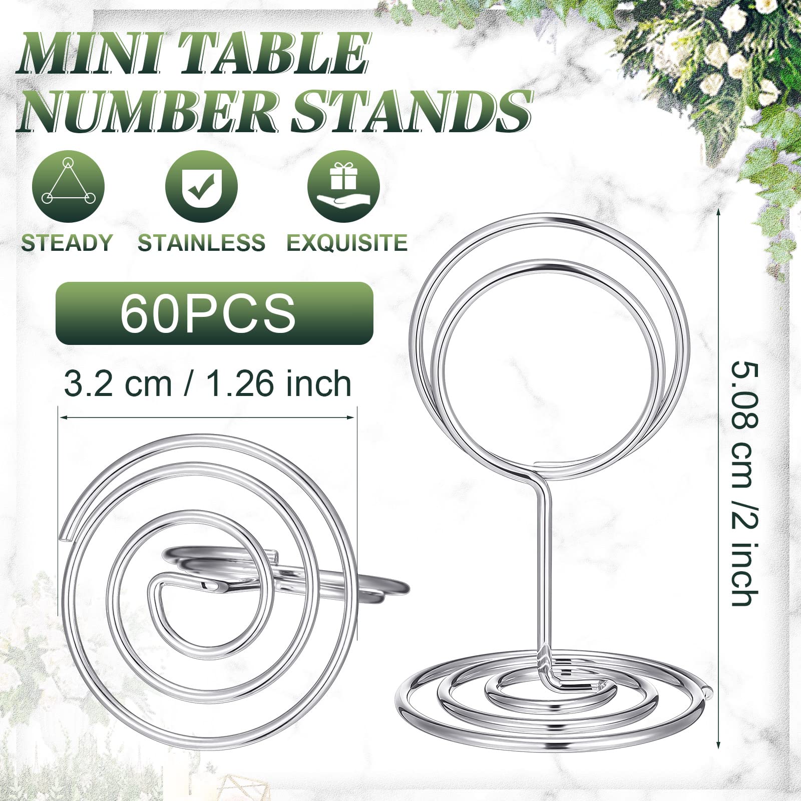 60 soportes para números de mesa, mini soportes para tarjetas de 5 cm, soportes para números de mesa, soportes para notas de oficina, soporte para tarjetas de nombre, clips de alambre, soporte para
