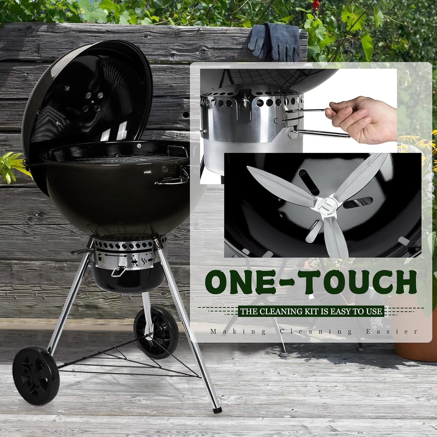 One-Touch Cleaning System Kit for Weber 22" Kettle Grills 430Stainless Steel Ash Catcher Damper Replacement for Weber Master-Touch,Performer Original Kettle Series Durable,Easy to Install