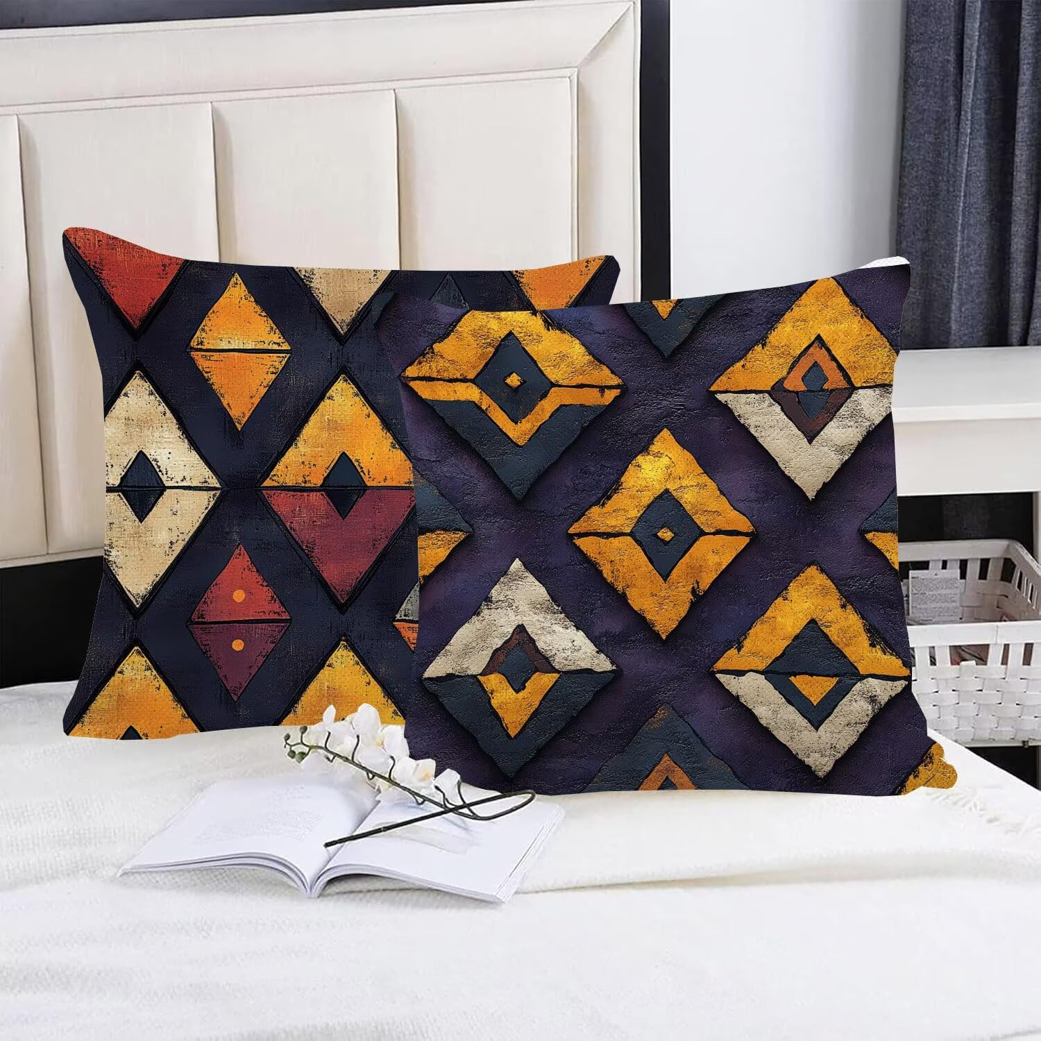 Juego de 4 Fundas Cojines Azul Geometría (6) 60 x 60 cm Fundas Cojines, Decoración Moderna Cojin Exterior, para Sofá salón Coche Cama Sillas Decoración, Cuadrado Terciopelo Sofá Cojín Exterior m-388