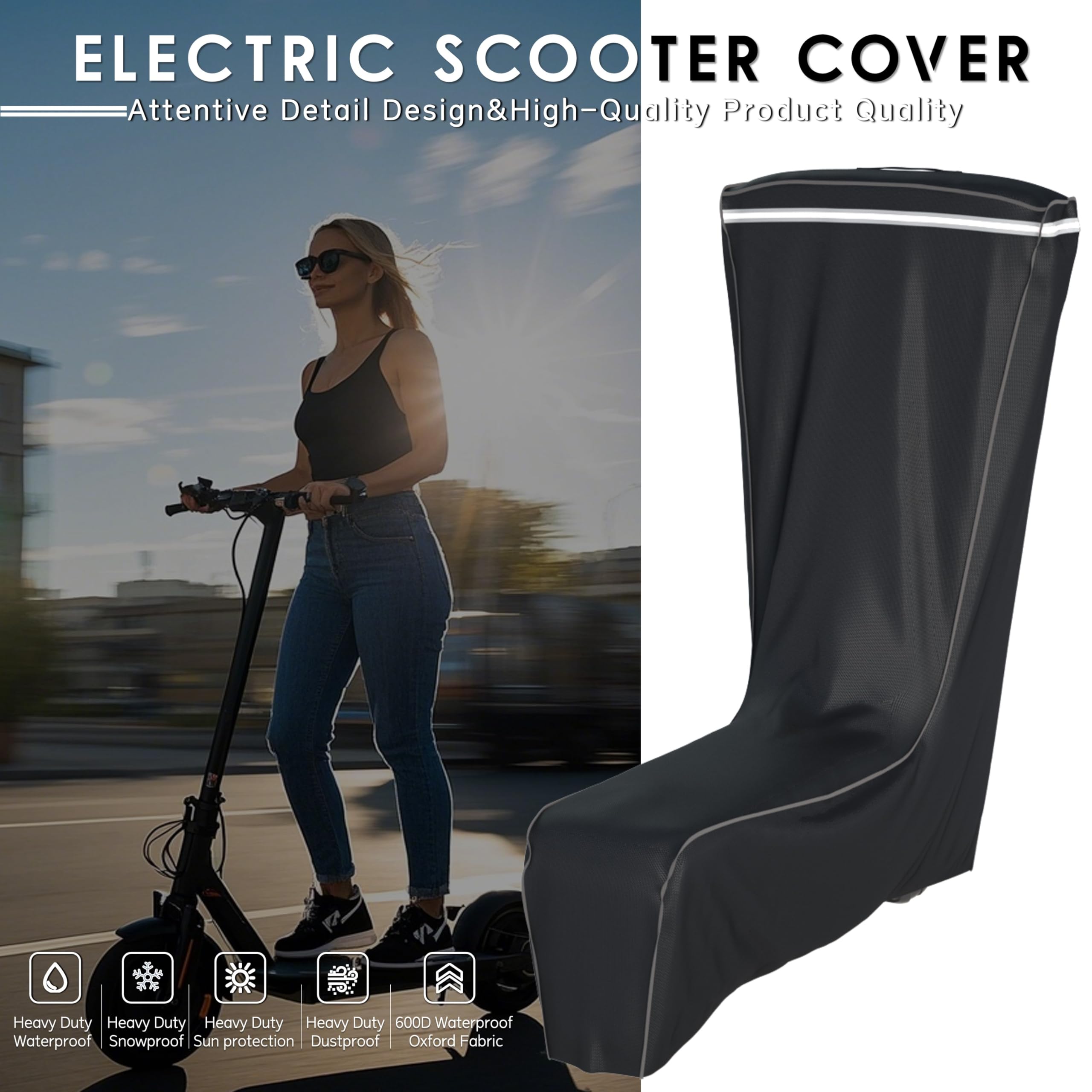Universal Electric Scooter Cover, Outdoor Waterproof and Dustproof Scooter Covers, Adults/Kids Electric Scooter Storage cover, L54xW28xH52 Inch, Suitable for 300W to 2000W Electric Scooters, Black