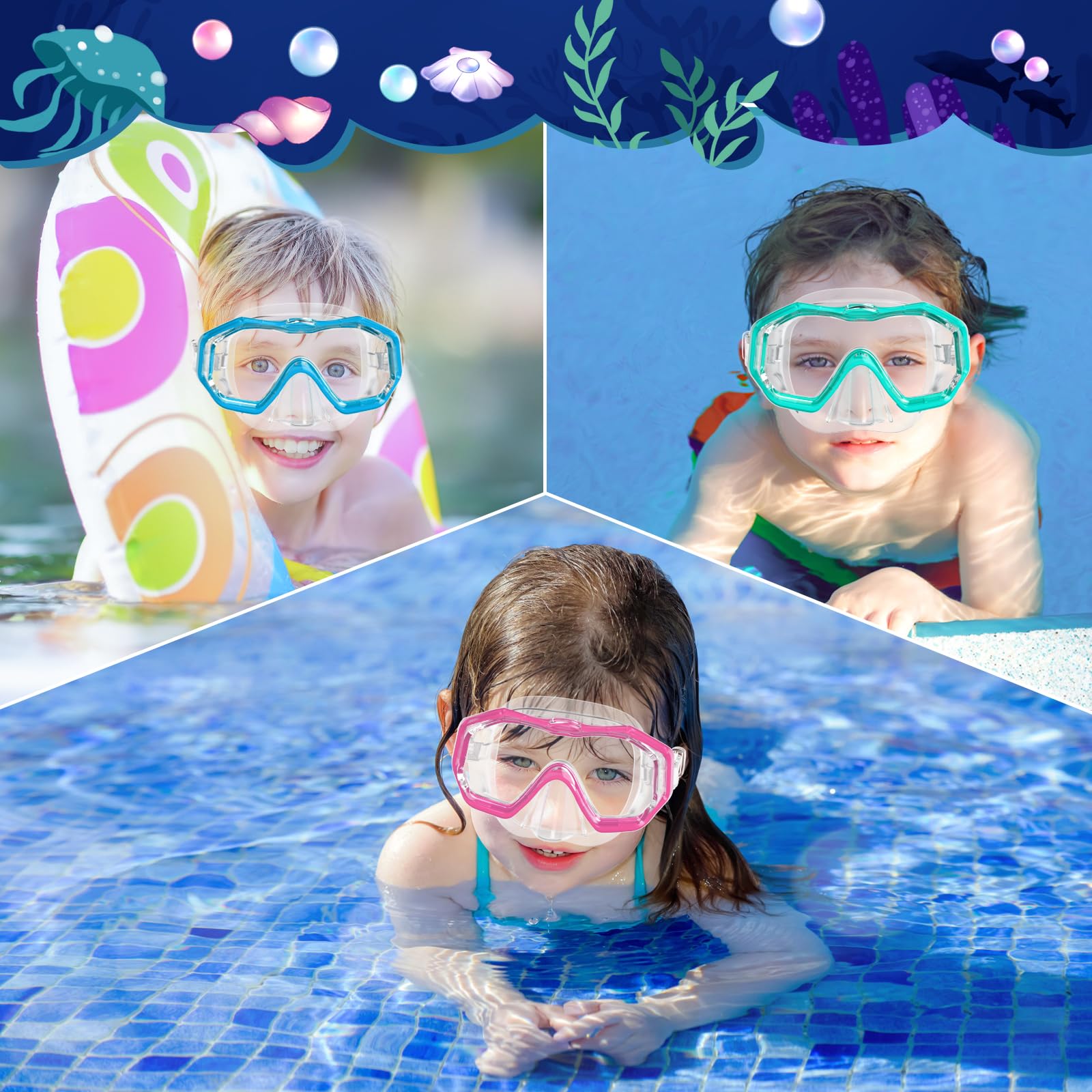 Maschera Subacquea Bambini, Maschera Snorkeling Bambino Con Lenti In PVC, Panoramici A 180°, Con Guarnizione In Silicone, Anti-Perdita e Ppannamento, Occhialini Nuoto Bambini 4-10 Età