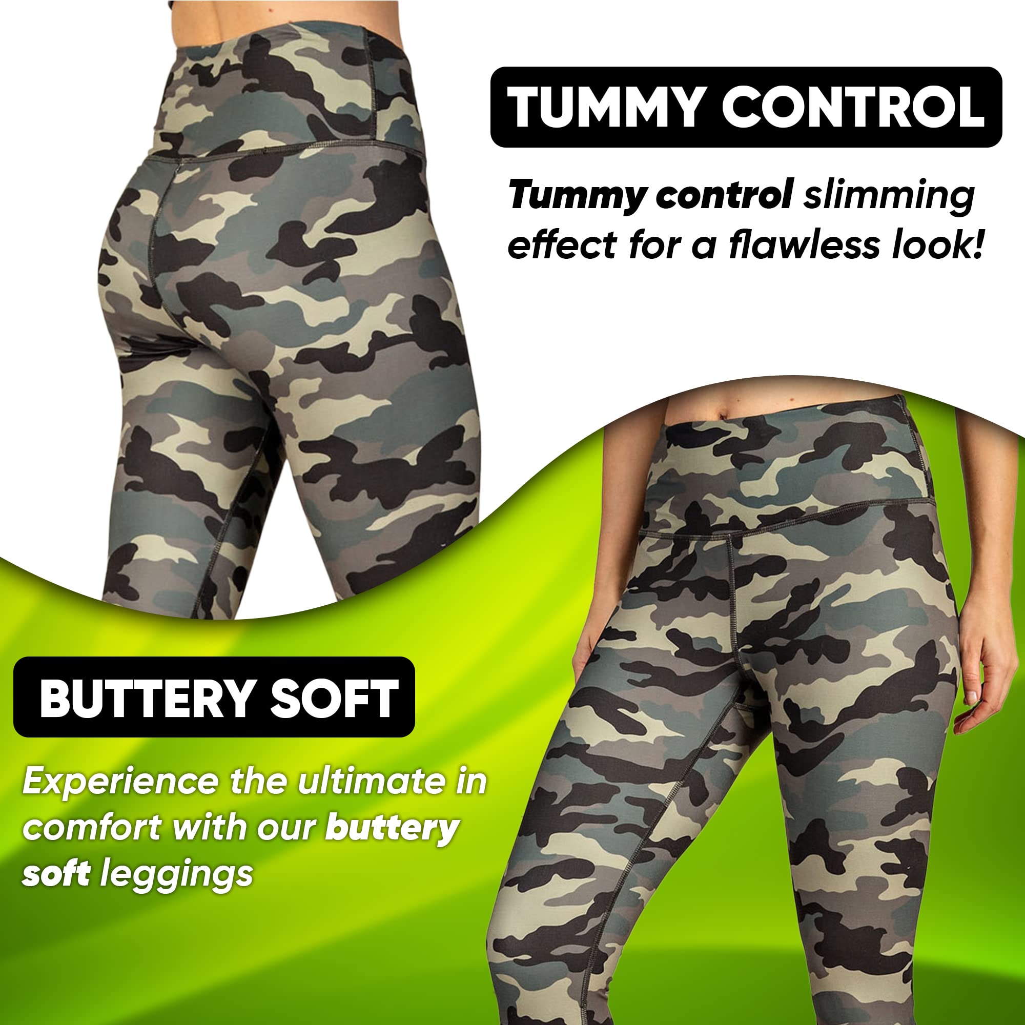HYKEE Buttery Soft Leggings for Women - Yoga Pants - Camo - High Waisted Tummy Control Leggings for Women (Camo, Large)
