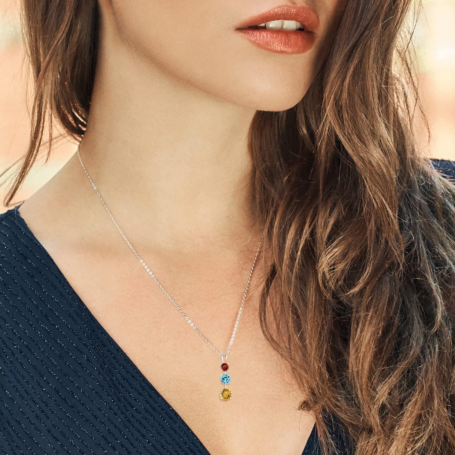 Gem Stone King 925 Sterling Silver Customized and Personalized 3 Gemstone Birthstone Fashion Love Mothers 3-Stone Blossom Pendant Necklace For Women with 18 Inch Silver Chain