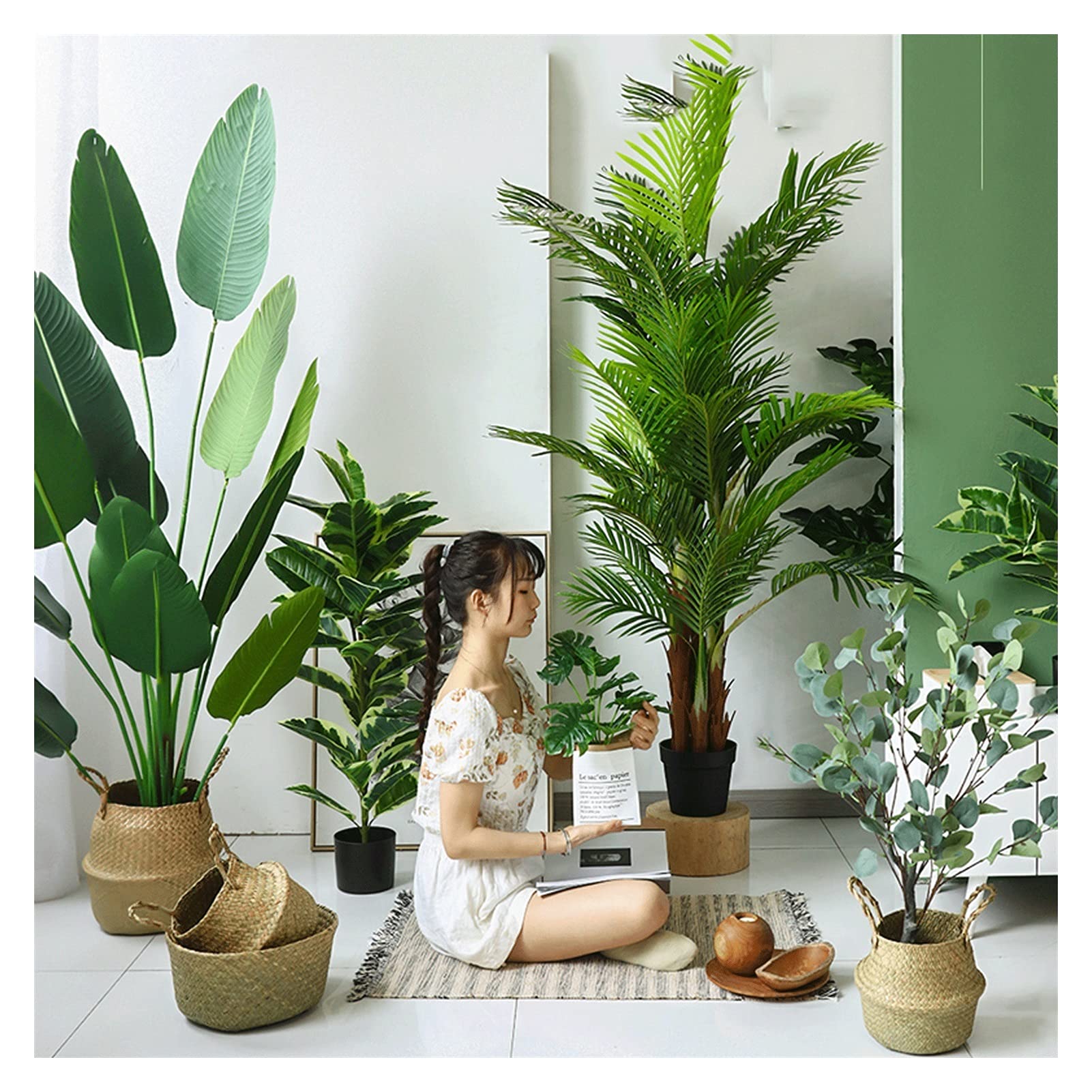 Sztuczne rośliny 35,5 cm sztuczna mała roślina monstera, realistyczne sztuczne rośliny drzewo na taras plaża motyw dekoracja bonsai sosna