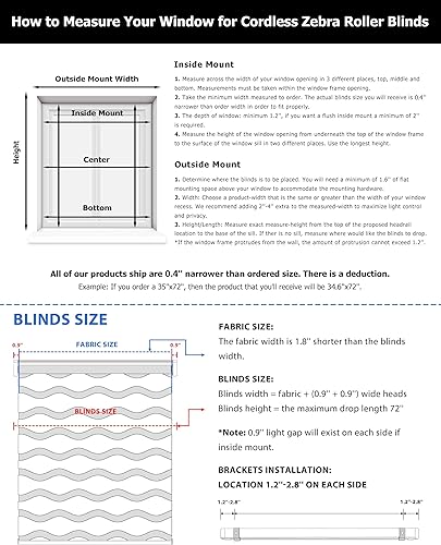 Miniatura 6 de LazBlinds No Tools No Tools - Persianas de doble capa sin cordones con diseño de cebra, para ventanas, filtrado de luz, persianas enrollables de
