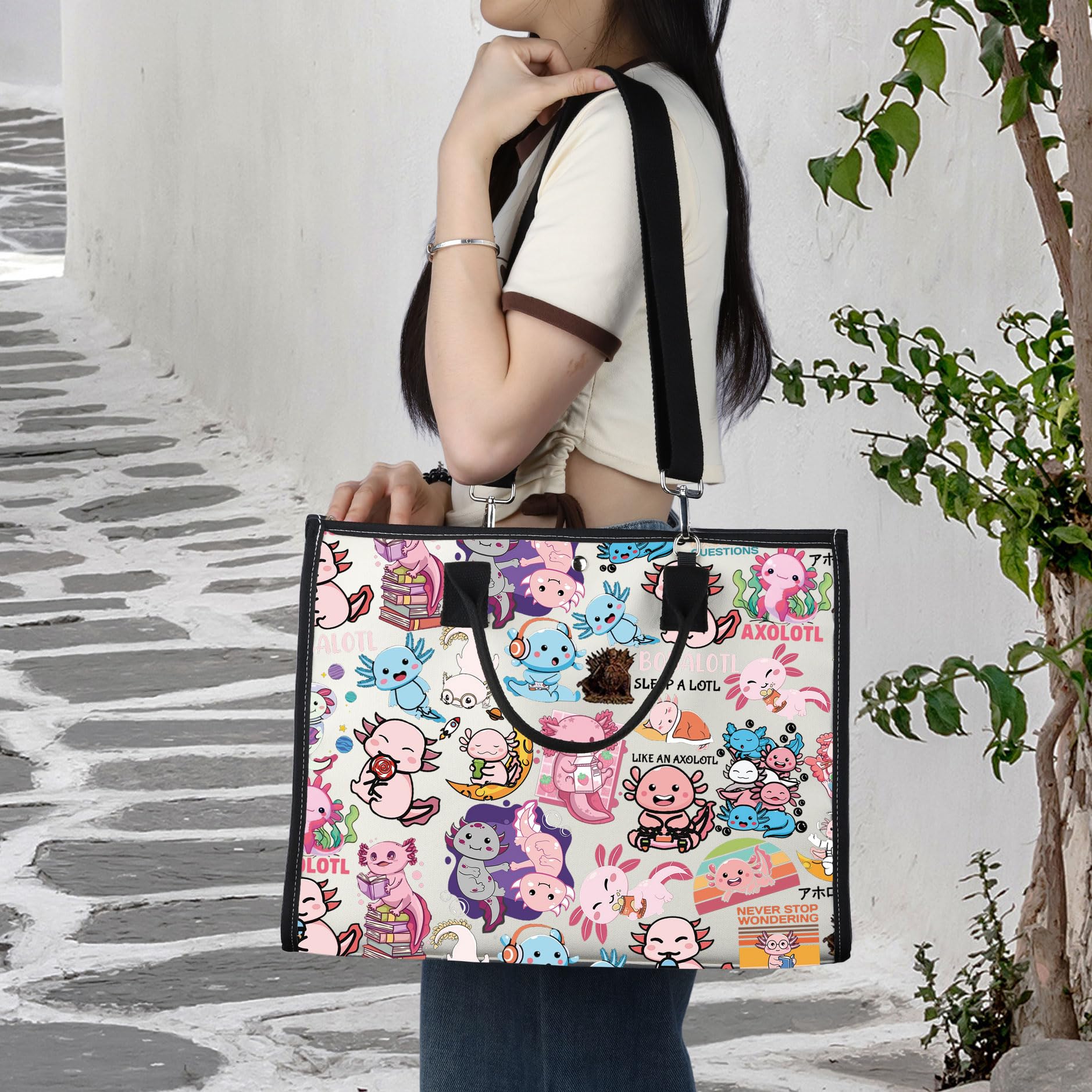 LEVLO Cute Axolotl Tote Bag Bobalotl Fans Gift Gamesolotl Lover Shoulder Bag Salamander Merchandise, Axolotl Lt, M - Image 3
