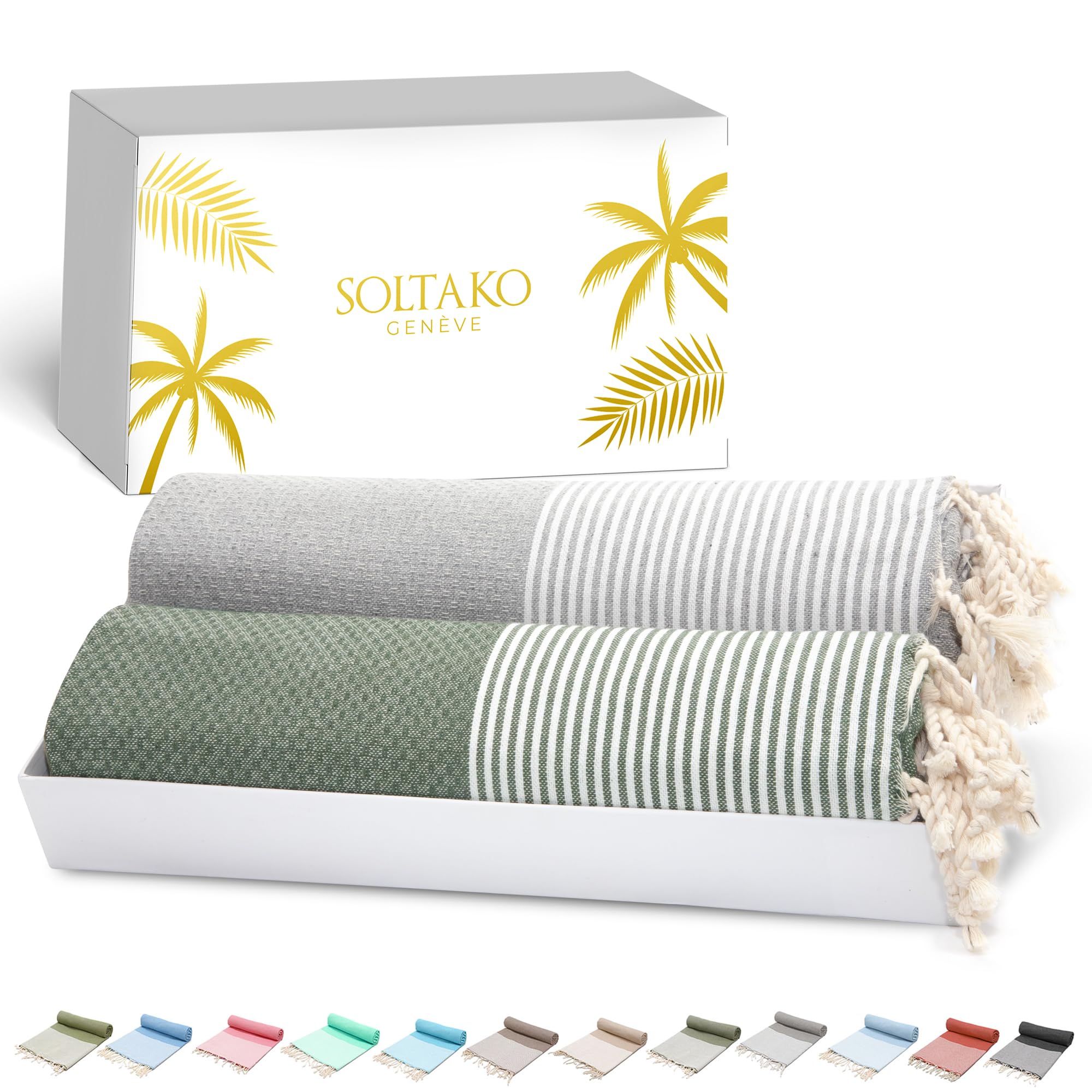 SOLTAKO Fouta Plage - Nid d'Abeille - Lot de 2 Fouta XXL - Serviette Plage Anti Sable - Drap de Bain pour Hammam, Sauna - Serviette Grande Taille - 100x200 cm - Drap 2 Personnes