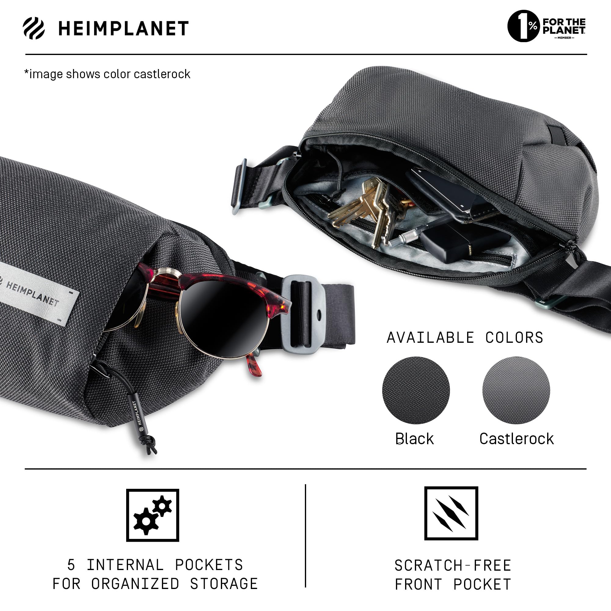 HEIMPLANET Originale | Transit Line Sling Pocket | Marsupio impermeabile in DYECOShell di alta qualità | Supporta l'1% per The Planet (Nero)