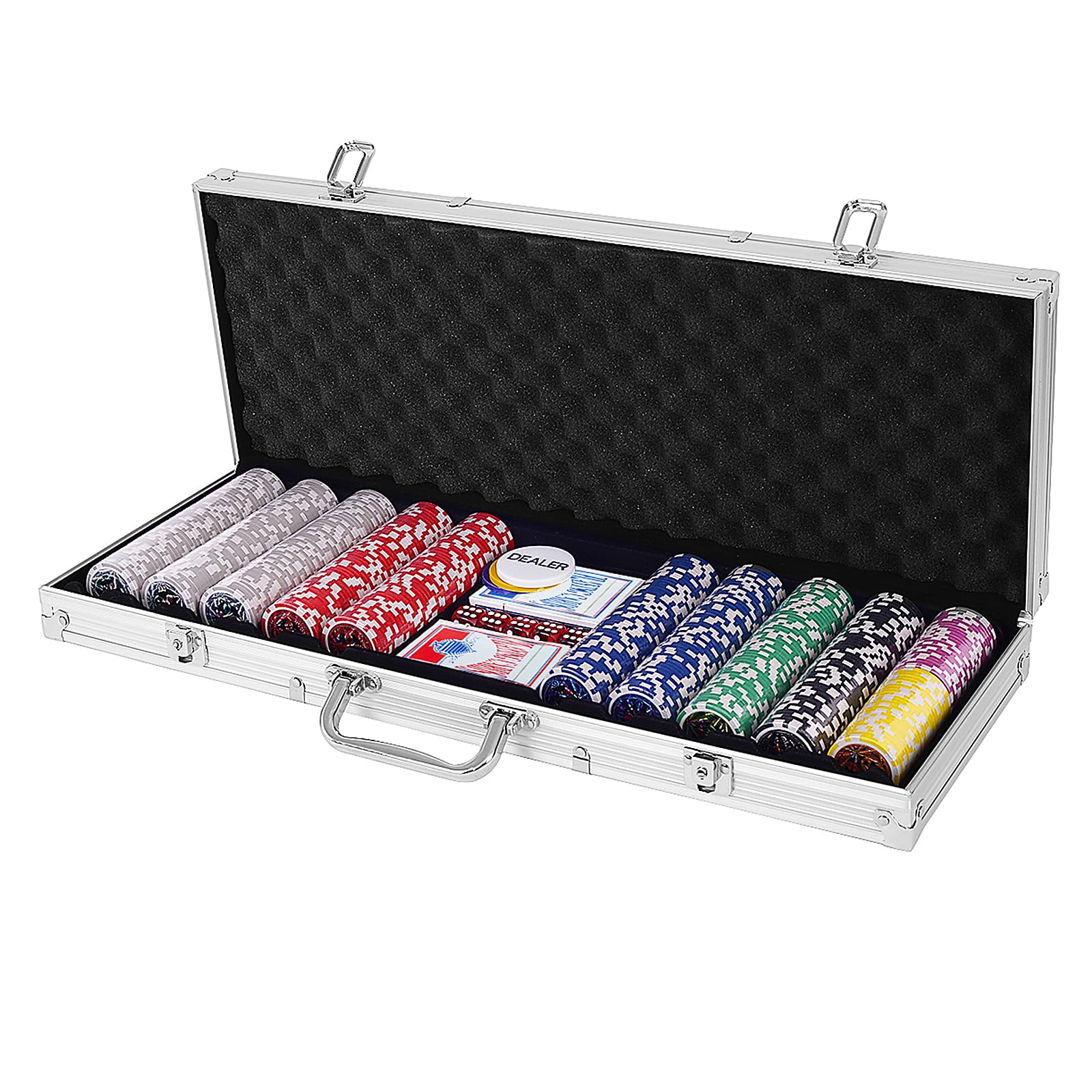 【新品】ポーカーチップ500枚セット（トレー付き） フォースポット・ポーカーセット500-マホガニー調ケース（チップセット