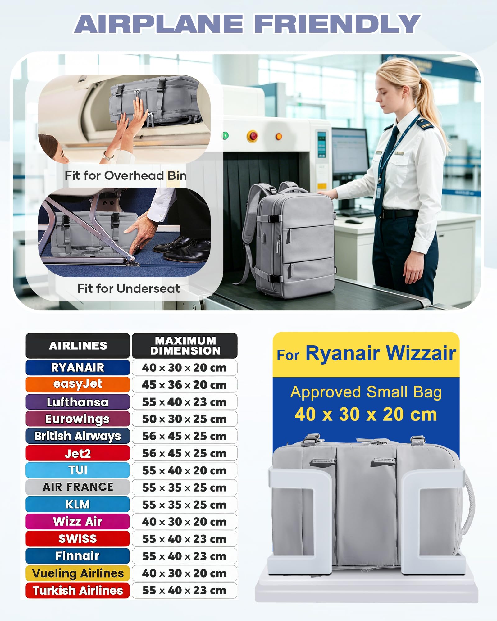 SZLX Plecak Próżniowy Bagaż Podręczny Dla Kobiet, Plecak Z Poduszką i Systemem Próżniowym Do Podróży, Plecak Podróżny Ryanair W Rozmiarze Kabinowym Z Pompką, Wodoodporna Walizka Próżniowa Dla Mężczyzn