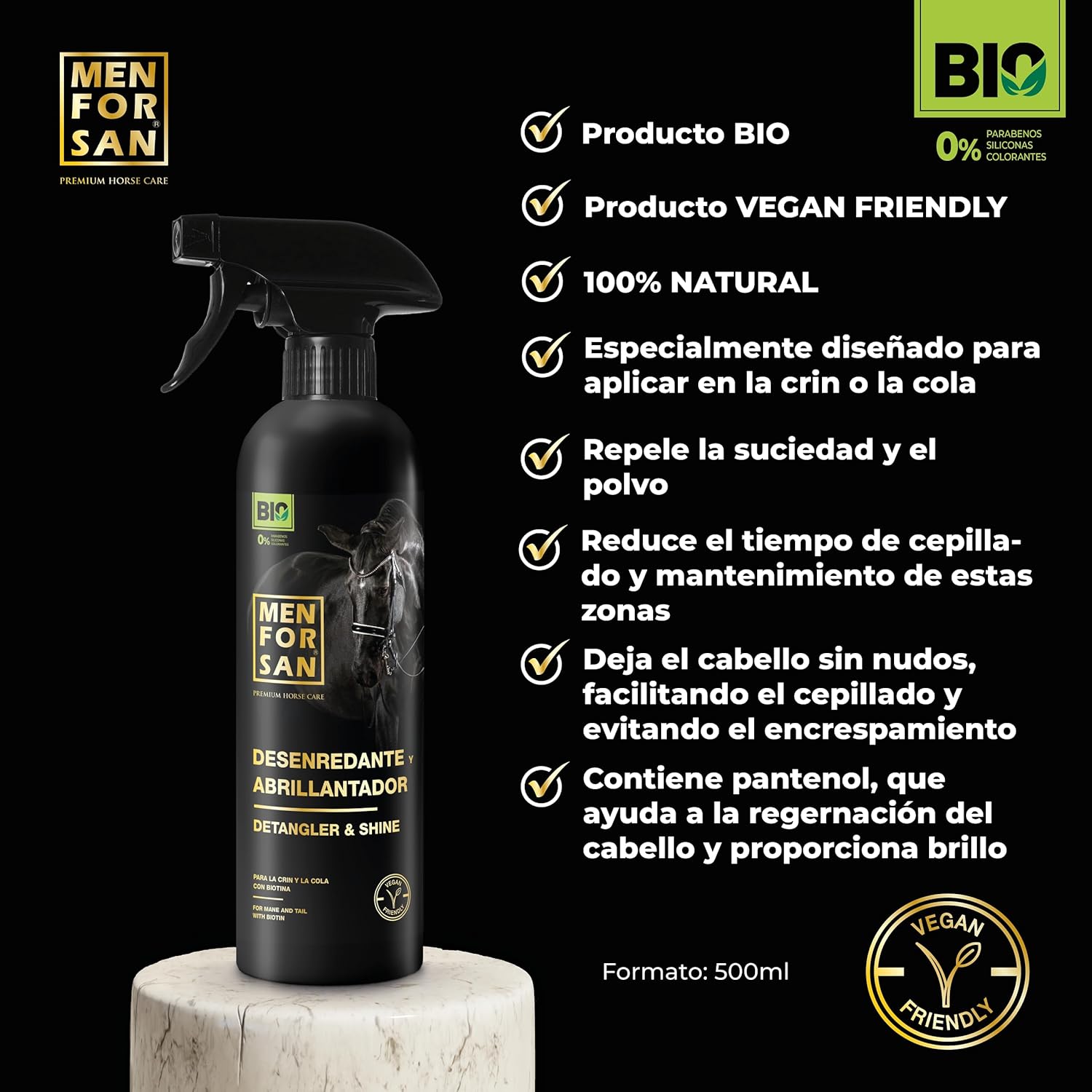 MENFORSAN Detangler & Shine for Horses 16.91 fl oz (500ml), Specific for Mane and Tail | BIO | with Panthenol