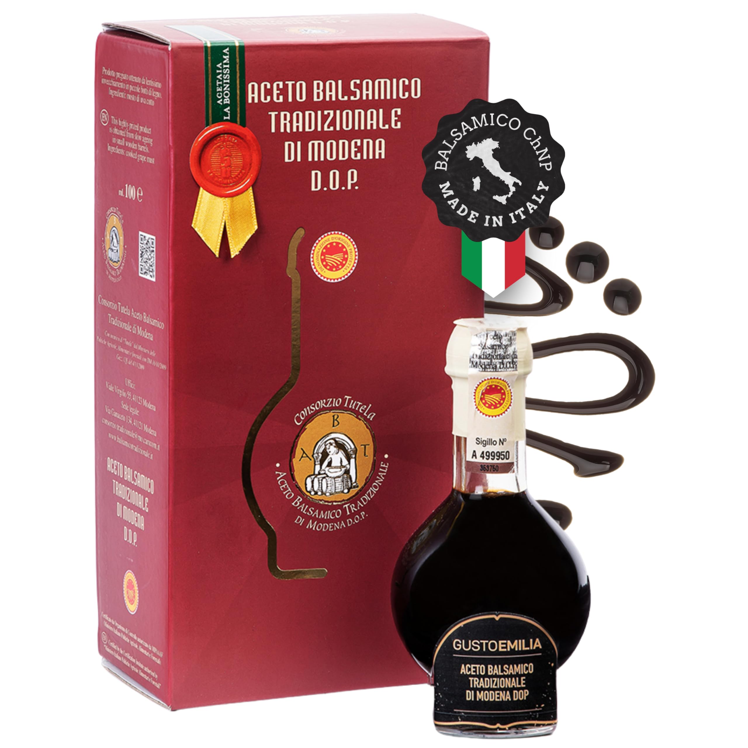 GUSTOEMILIA Tradycyjny 12-letni Ocet Balsamiczny Modena IGP - Idealne Dopasowanie z Dojrzewającym Parmigiano Reggiano - Wyprodukowano we Włoszech 3,38 fl oz (100 ml)