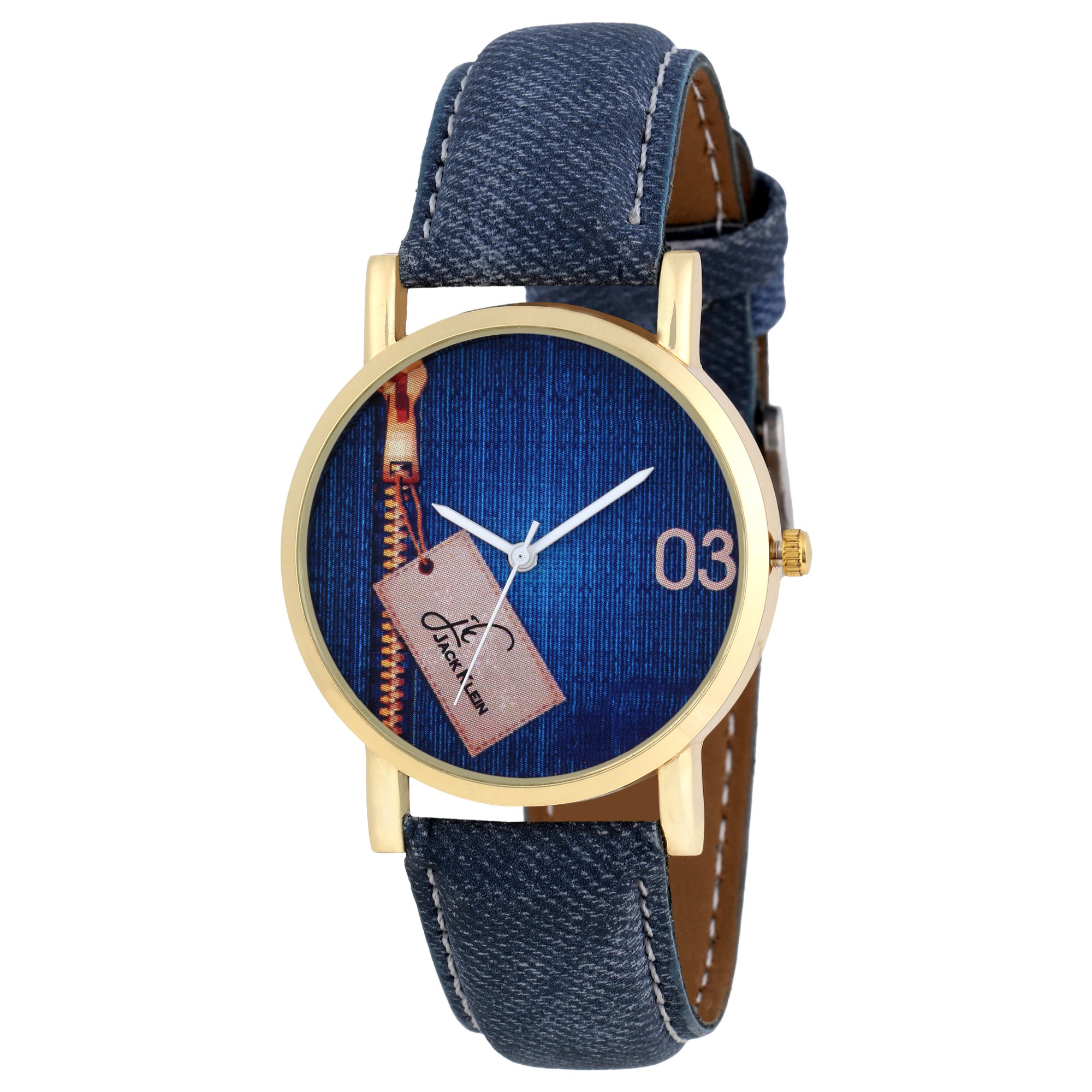 Jack Klein Stylish and Funky Golden Case Denim Finish Wrist Watch (B07B6NPFYY) Amazon Price History, Amazon Price Tracker