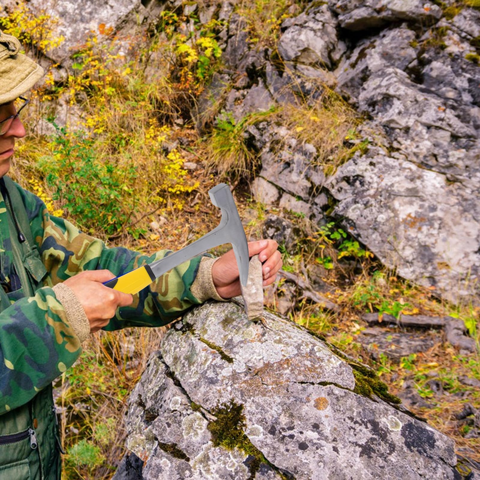 Healeved Martillo de Geología y Actividades al Aire Libre Adecuado para Exploración con Mango Ergonómico y Absorbe Golpes, de Acero Alto Carbono y Tpr