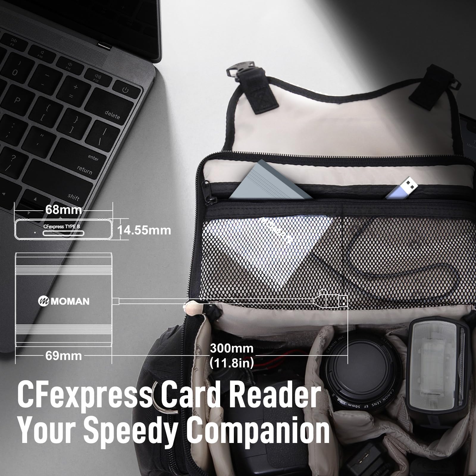 Czytnik kart CFexpress Moman C1B typ B czytnik kart USB C 3.1 Gen 2 10 Gb/s prędkość transferu, przenośny aluminiowy adapter karty pamięci do Windows/Mac OS/Android, CFExpress Memory-Reader-TypeB