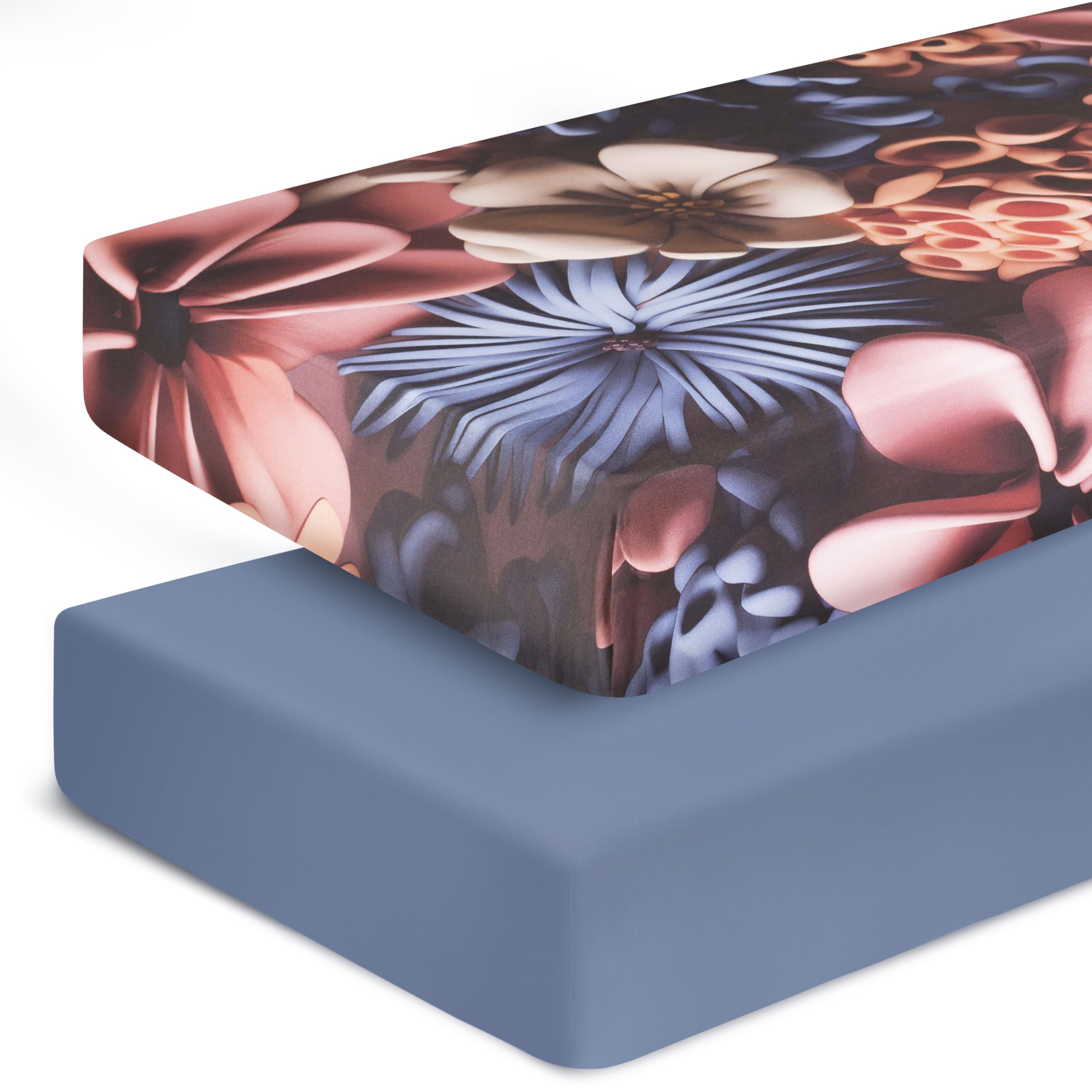 Lenzuolo per culla organico, 100% cotone, lenzuolo standard per culla (132 x 71 cm), lenzuolo con angoli per culla per bimbi e ragazzi neutri, lenzuola per bambini (fiore blu 3D)