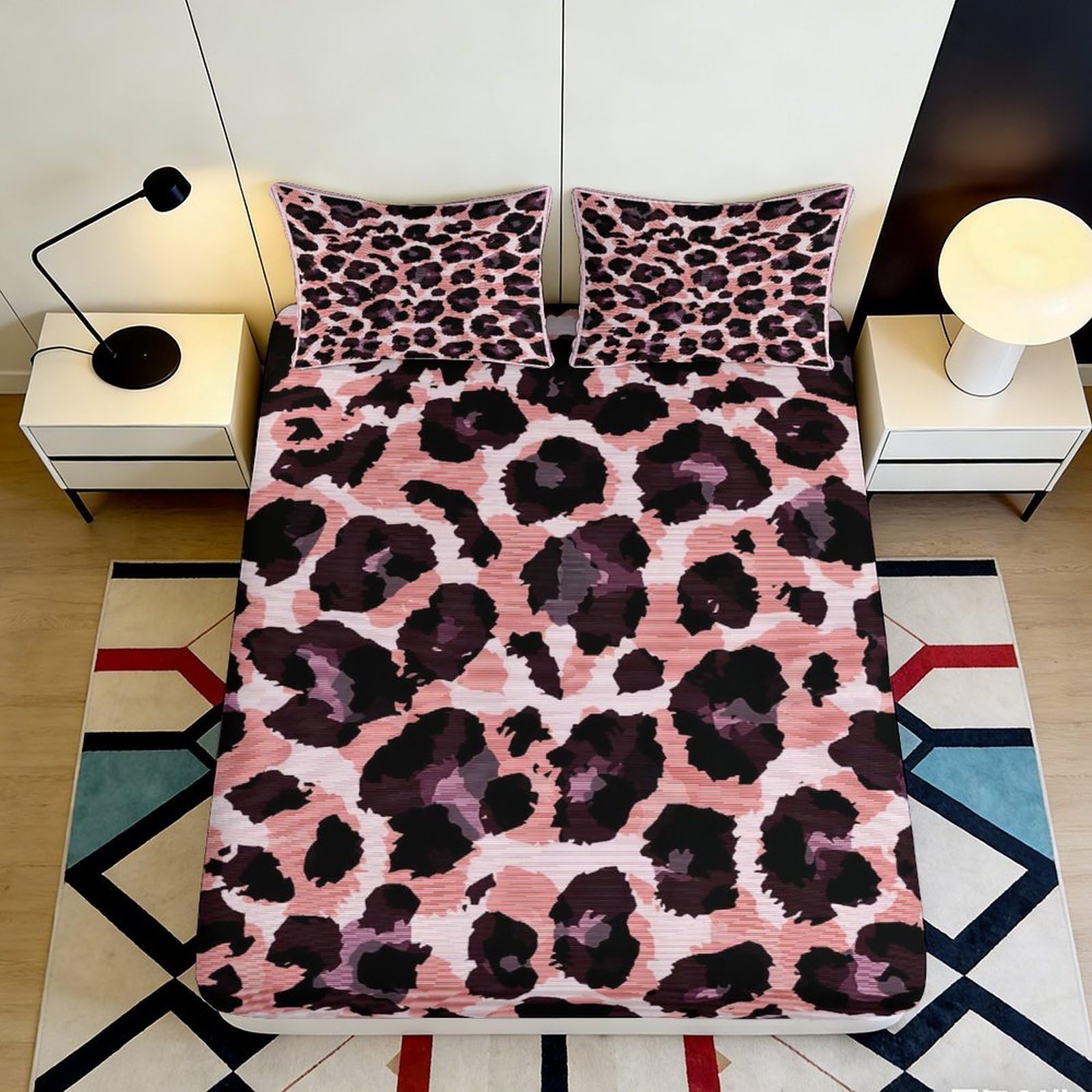 Uynsixtme Style-5 3D Printed Leopard Fitted Sheet Microfiber Deep Pocket Non-Slip Bedroom Bedding Leopard Mattress Fitted Cover Elastic Washable 200X200x25cm