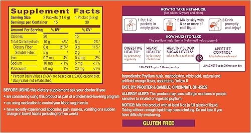 Miniatura 2 de Metamucil On-The-Go, suplemento de fibra de cáscara de psyllium, fibra 4 en 1 para la salud digestiva, sin azúcar, sabor a naranja, 30 unidades x 2