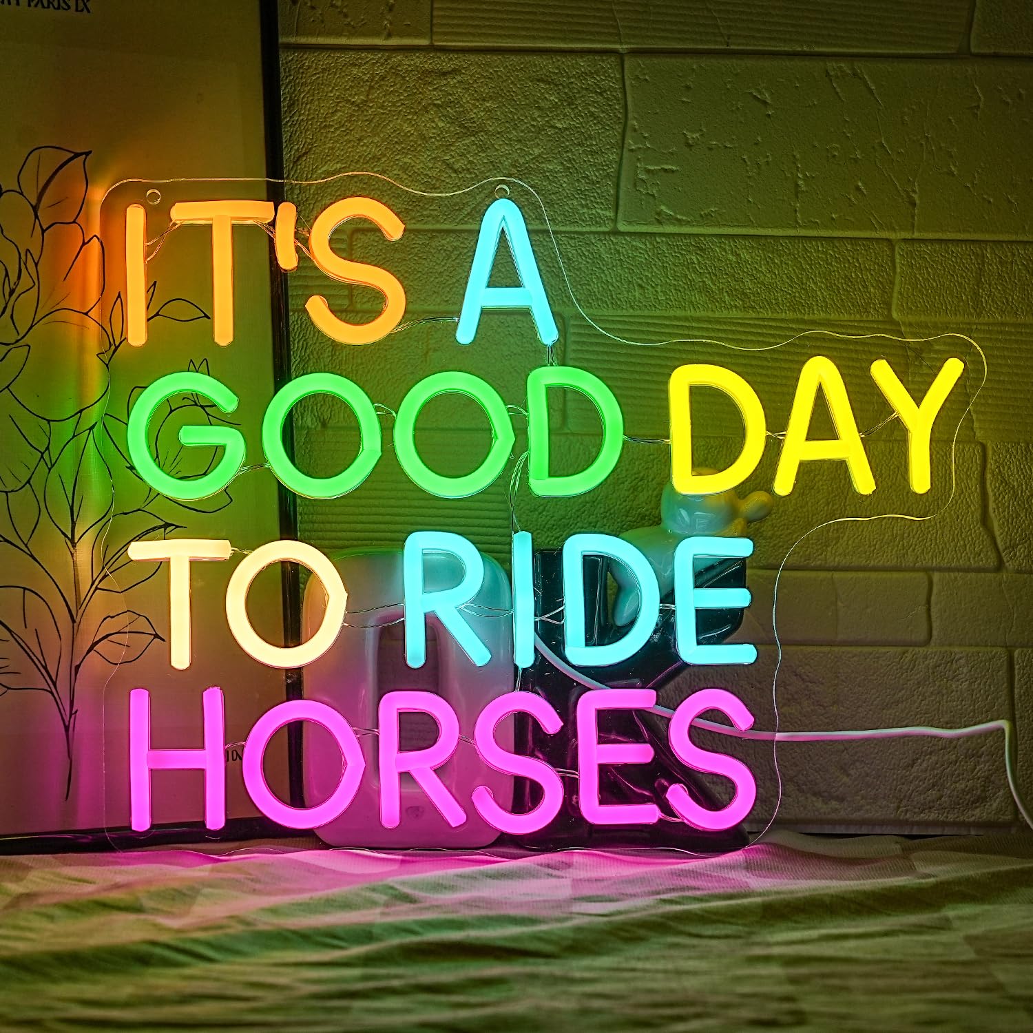 It's Good Day to Ride Horses Neon Sign for Wall Decor Horses Neon Light Sign Colorful Art Letter Neon Light Dimmable LED Light Sign for Riding Club Bedroom Wall Bar Gift for Horses Ride Lover