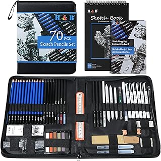 H & B 70 Pack Sketching Pencil Set with Sketchbook, Professional Sketch Pencils for Drawing,Art Supplies for Adults,Artists,Beginners