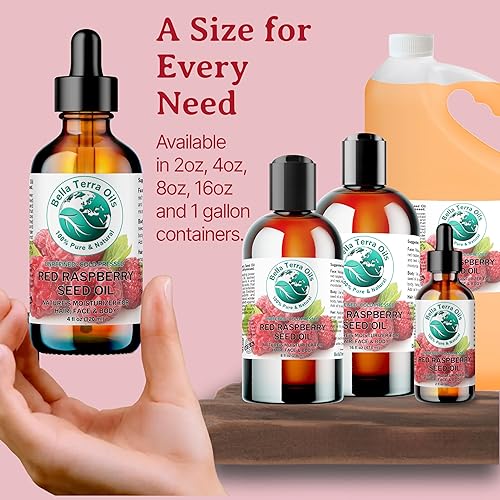 Miniatura 8 de Bella Terra Oils Aceite de semilla de frambuesa roja 1 galón, propiedades UV naturales, piel radiante, alto en antioxidantes