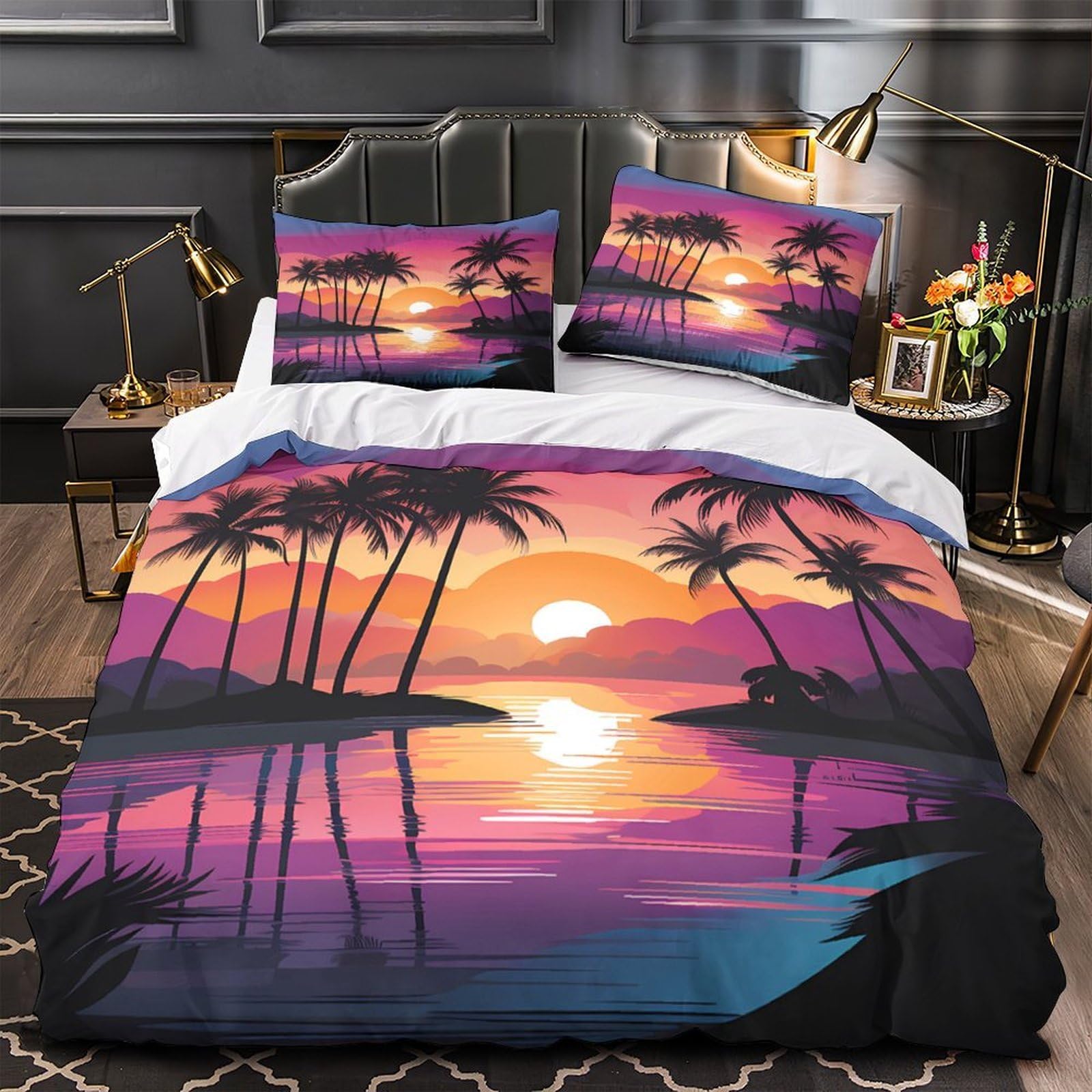 Housse de couette paysage printanier 3D 220x240cm en microfibre avec fermeture éclair pour lit King
