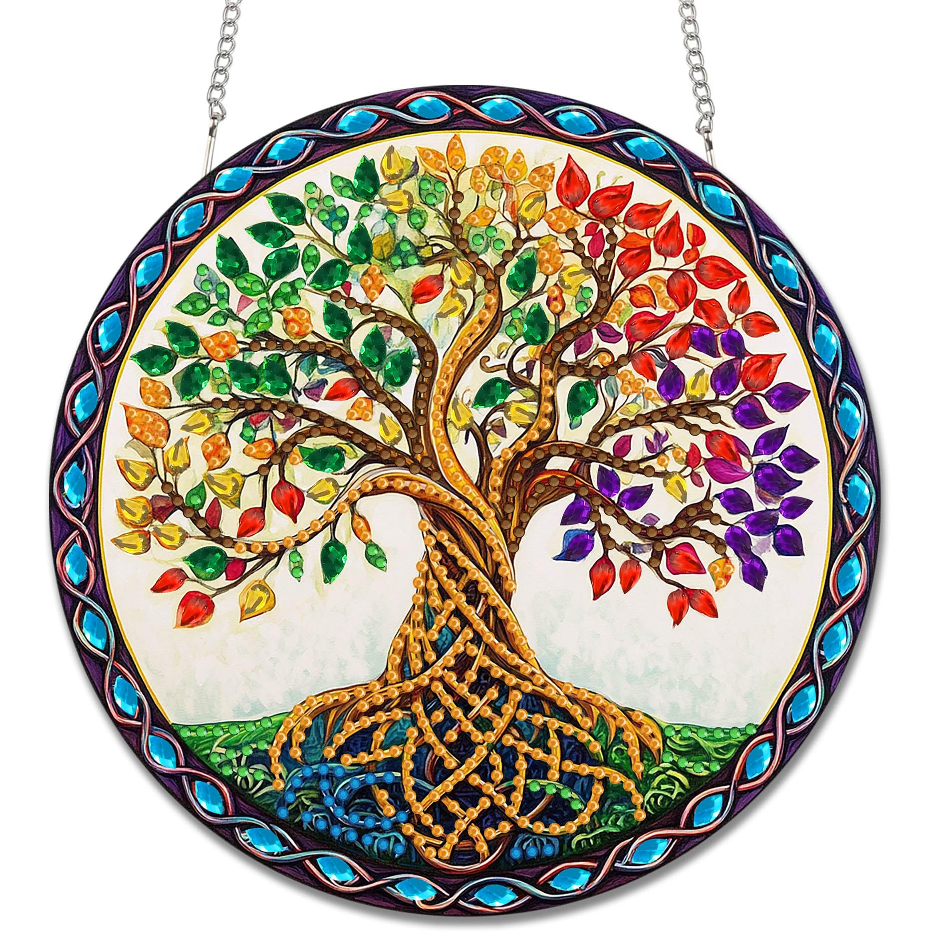 Reofrey Wiszące zestawy sztuki diamentowej dla dorosłych – 20 x 20 cm drzewo akrylowa tablica dwustronna wzór diamentowy obraz łapacz słońca, wisiorek, DIY, kryształowa sztuka do domu, dekoracja