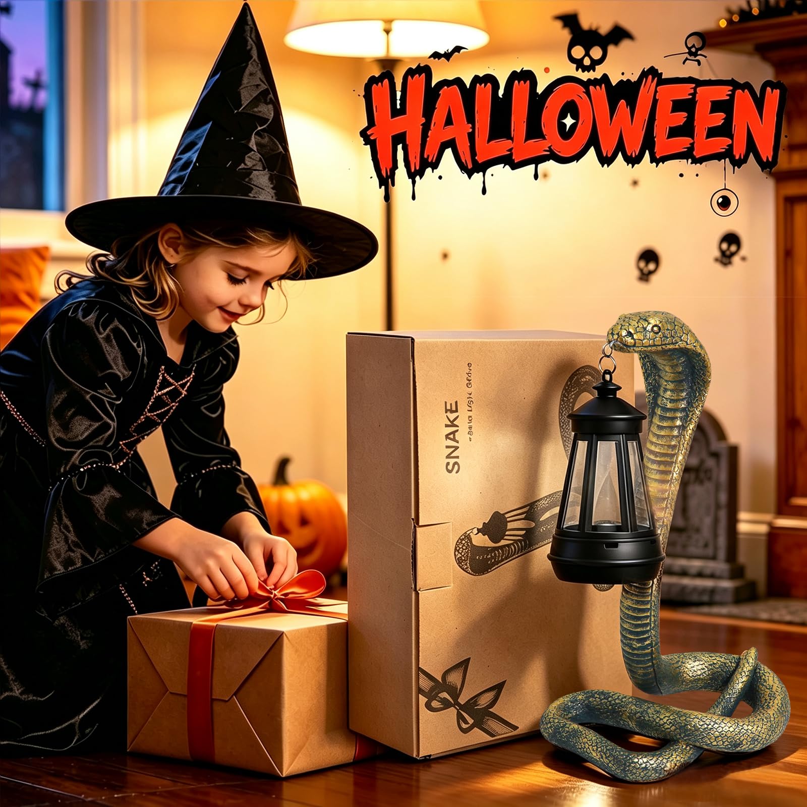Statua węża do ogrodu i domu, oświetlenie solarne na zewnątrz, idealna do ogrodnictwa, prezenty dla kobiet, mamy, babci, na Halloween, dekoracyjne światła (brązowy)