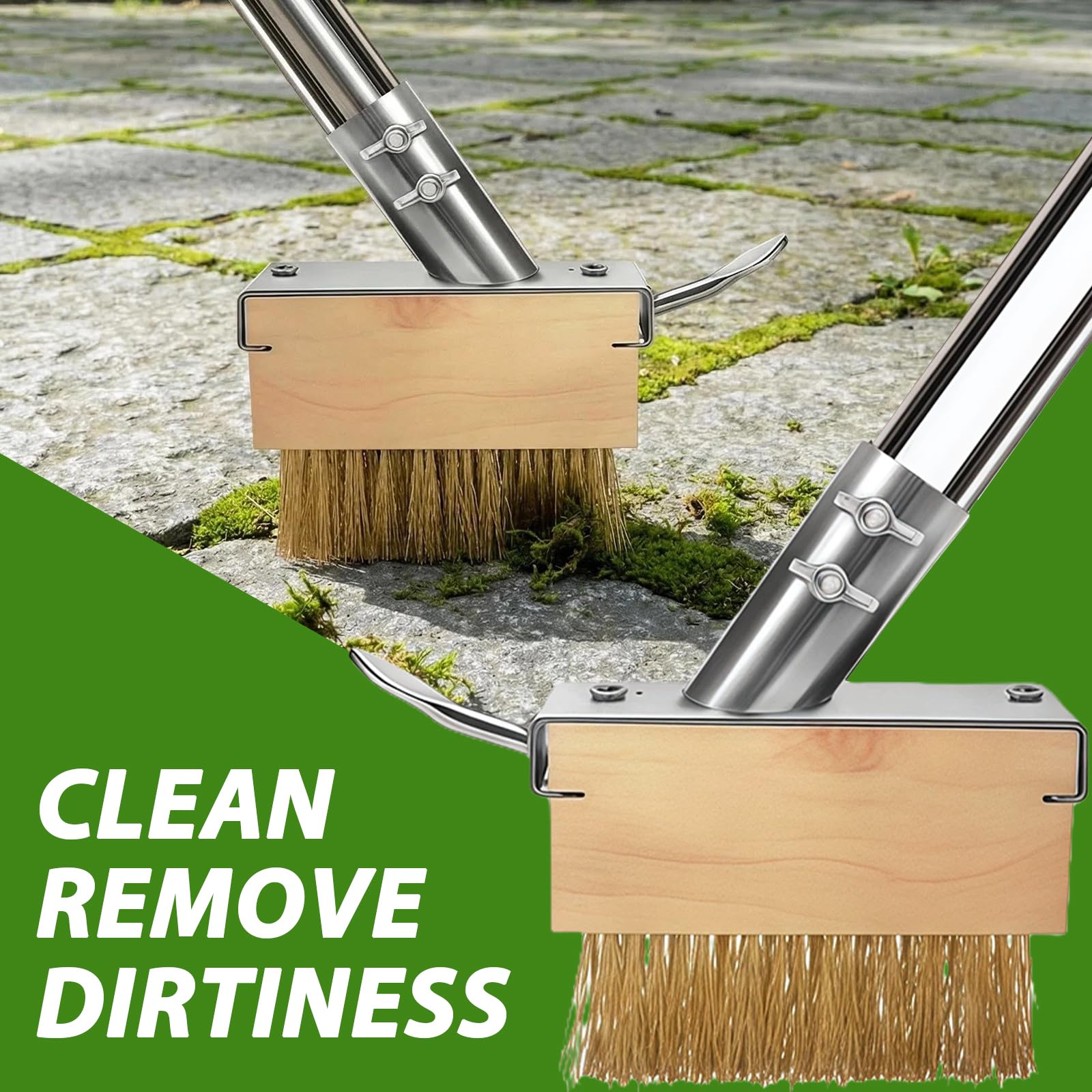 GAESHOW Brosse à Mauvaises Herbes 2-en-1 avec Manche Télescopique 160cm, Outil de Jardin avec Brosse Métallique et Grattoir, pour Nettoyage Joints Pavés, Bordures et Enlèvement d'Herbes