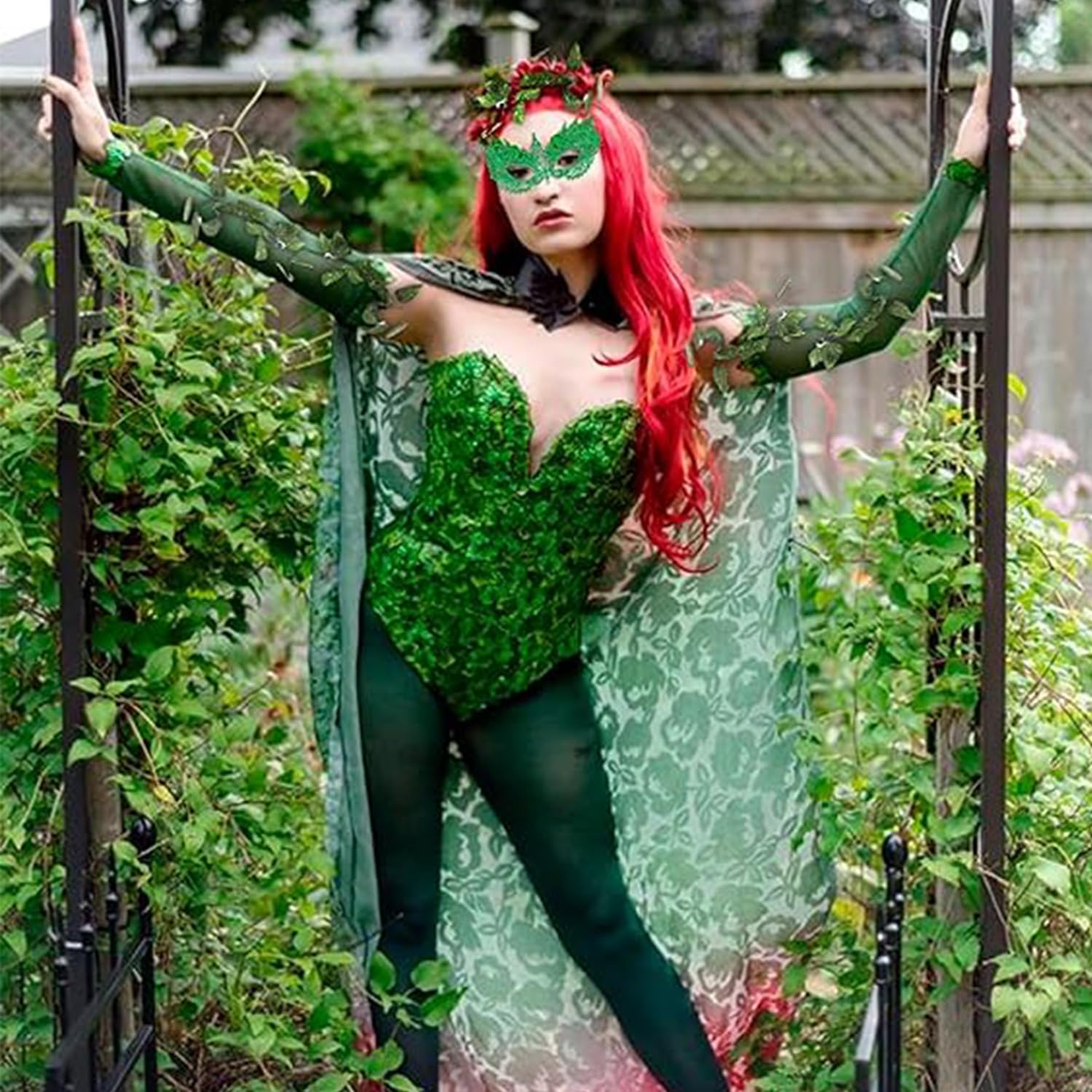 BORFUE 8Pcs Deluxe Costume Long Fingerless Gloves Artificial Ivy Vines Masks Fake Leaves Halloween Queen Party - Image 4